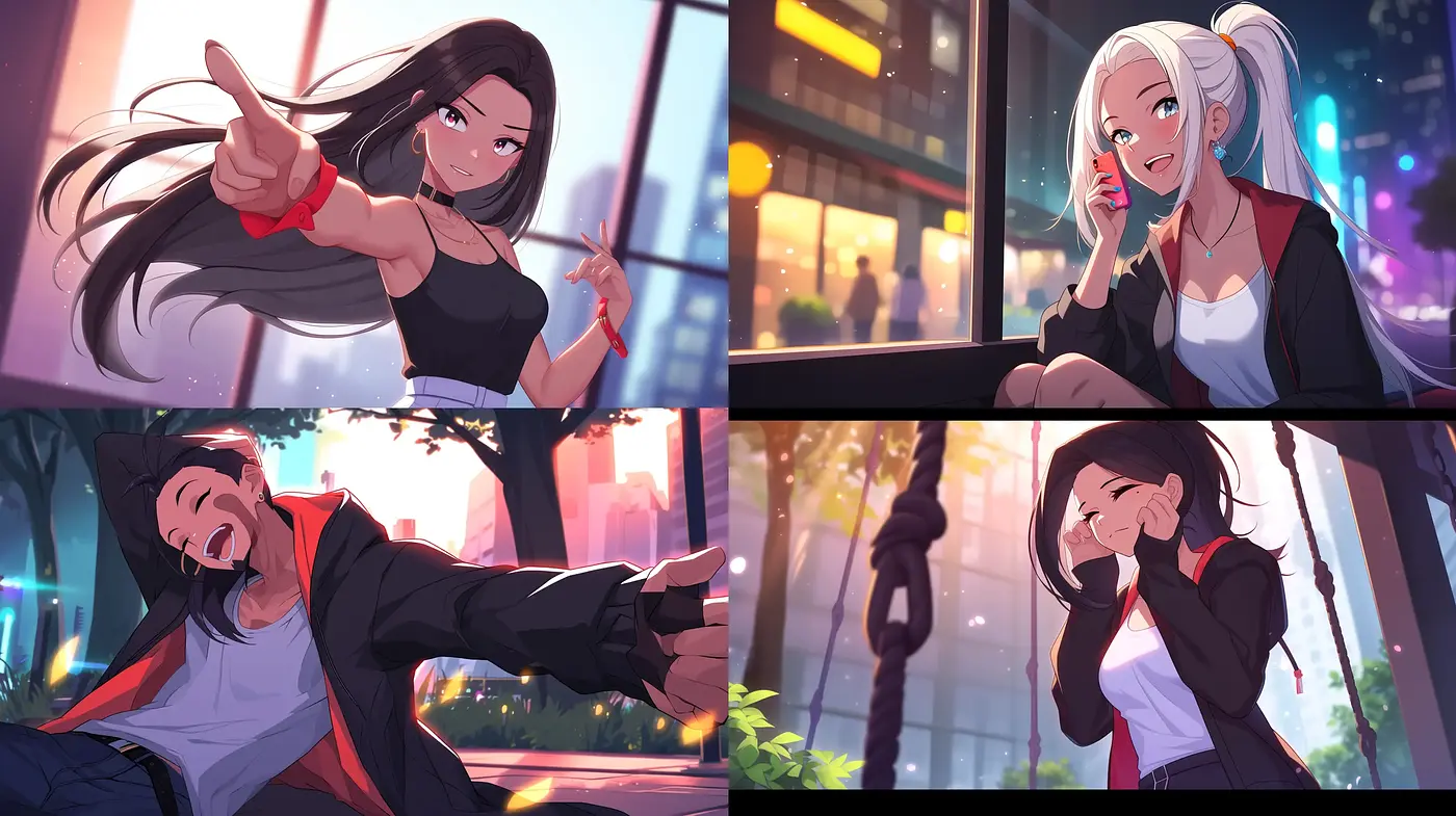 Dynamism and Youth in Modern Anime-Inspired Urban Portraits - Midjourney sref style