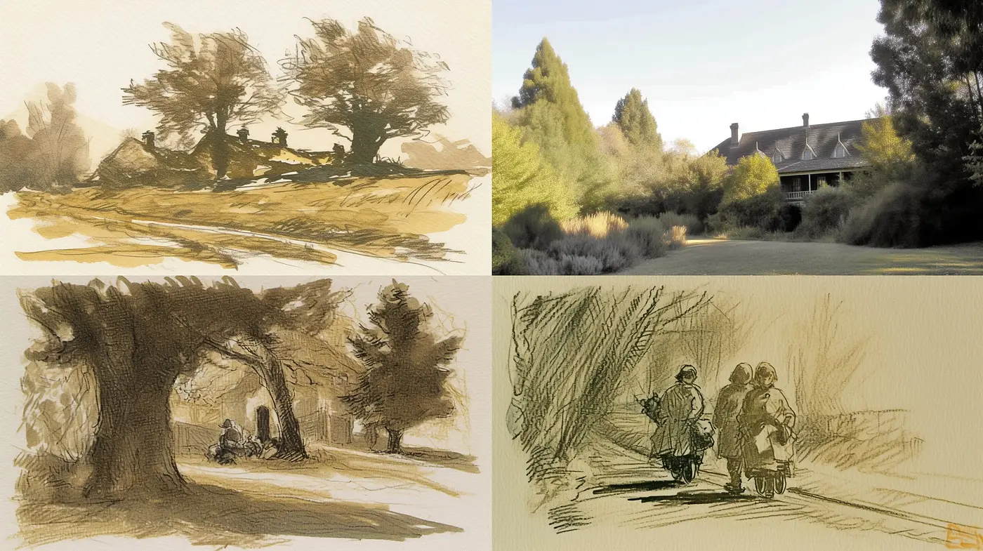 Sepia-Toned Sketchbook: Embracing a Timeless Monochrome Aesthetic - Midjourney sref style