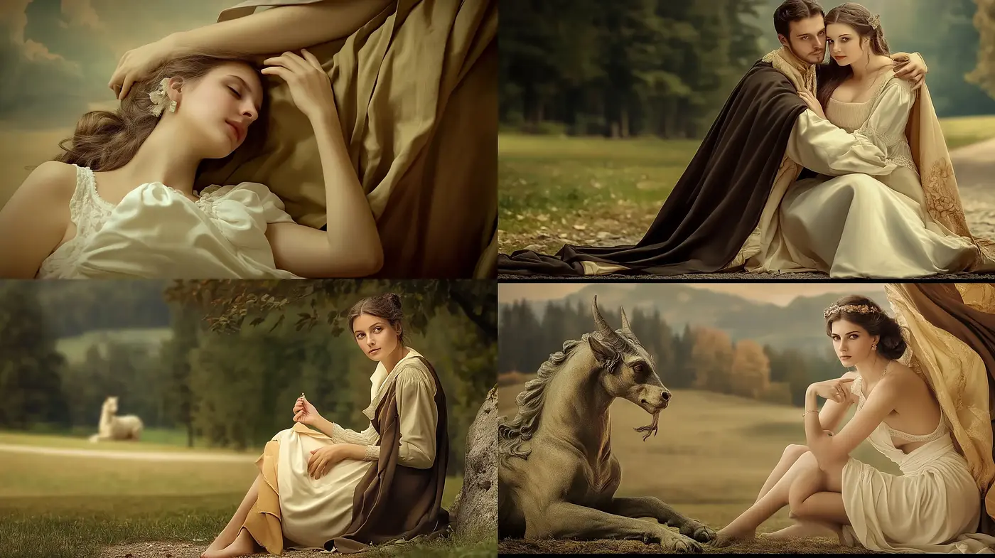 Ethereal Classical Romance in Sepia Tones - Midjourney sref style