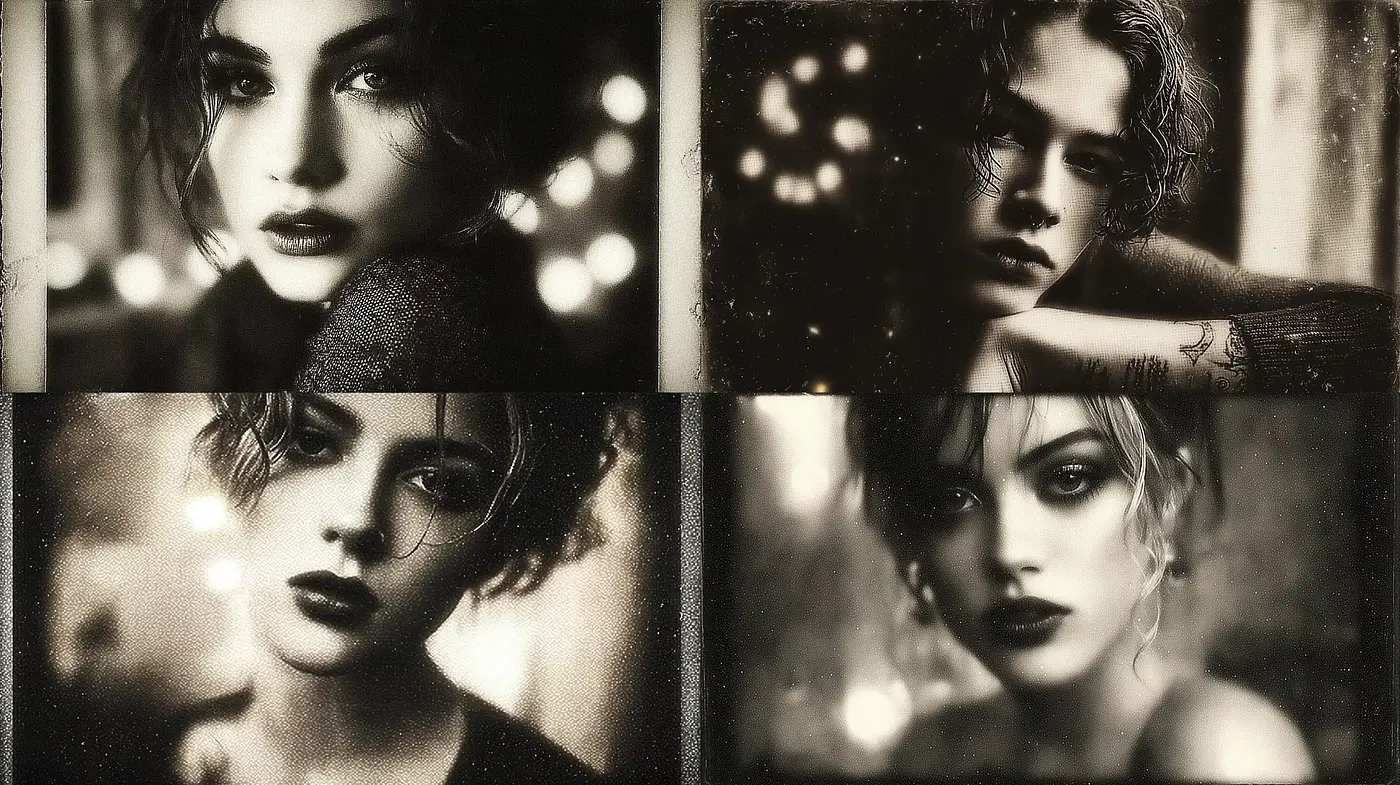 Aesthetic Noir-Influenced Portraits with Grainy Textures and Emotional Depth - Midjourney sref style