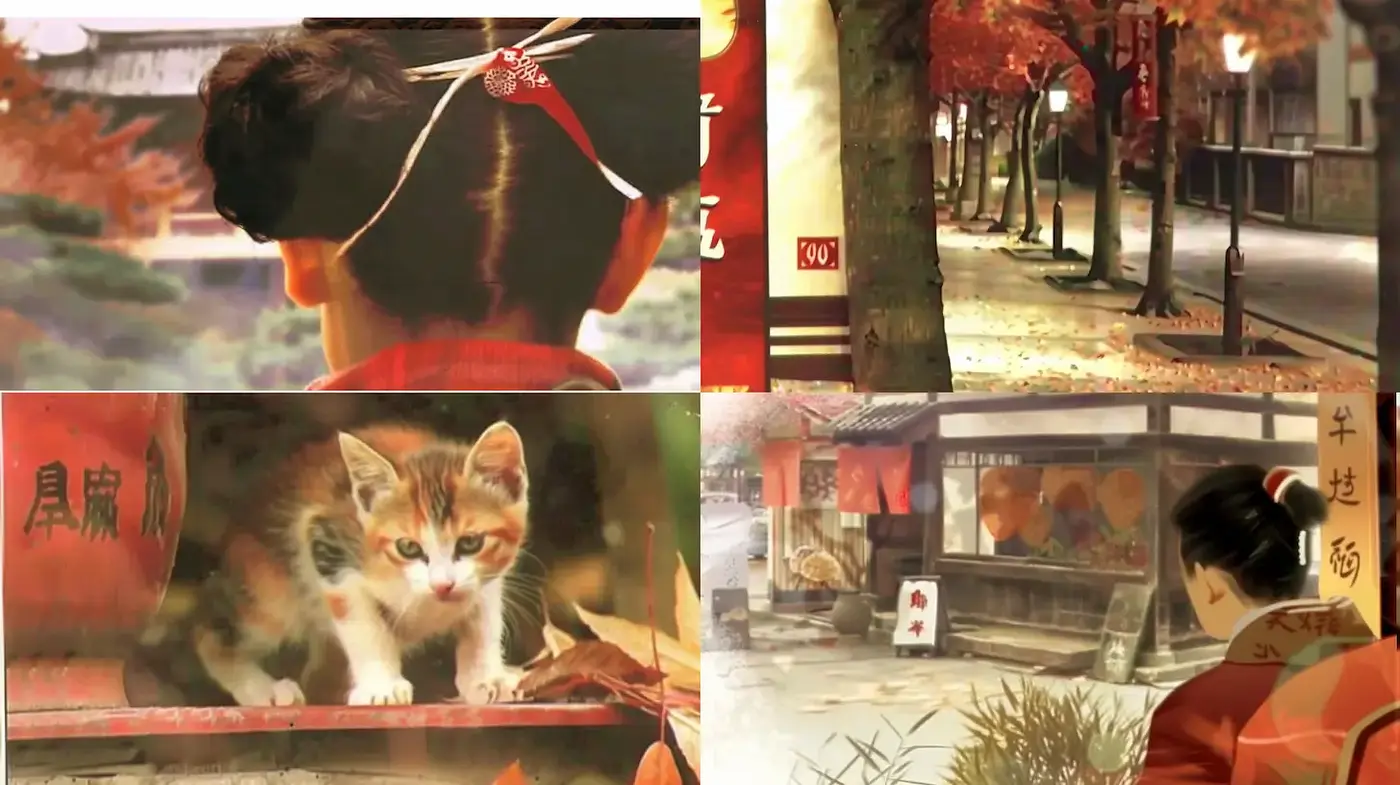 Serene depictions of autumnal themes with a hint of traditional Japanese aesthetic - Midjourney sref style