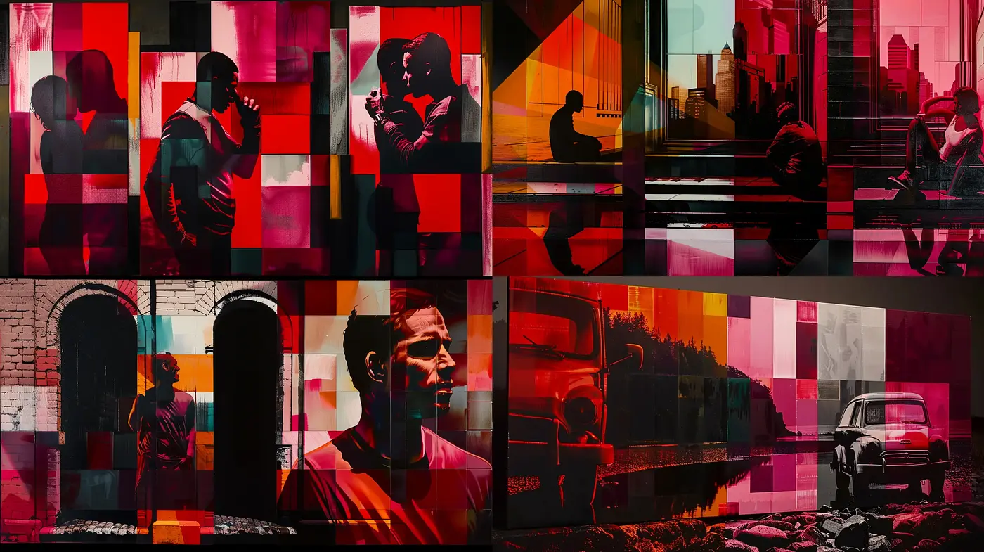 Neonoir Silhouette Vignettes with Atmospheric Tension - Midjourney sref style