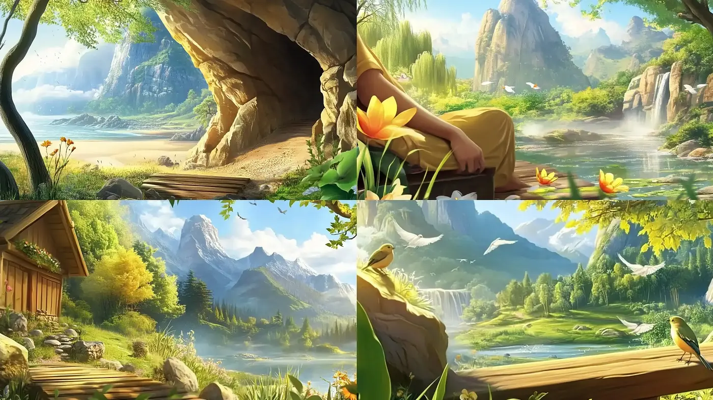 Idyllic Natural Landscapes with a Harmonious Color Symphony - Midjourney sref style
