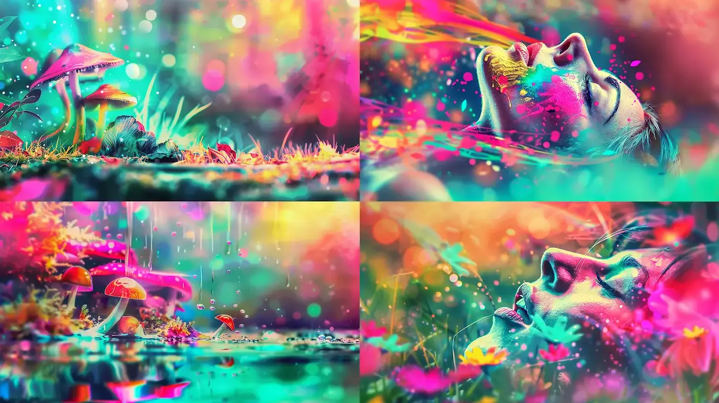 Vibrant and Ethereal Dreamscapes with Natural Elements - Midjourney sref style