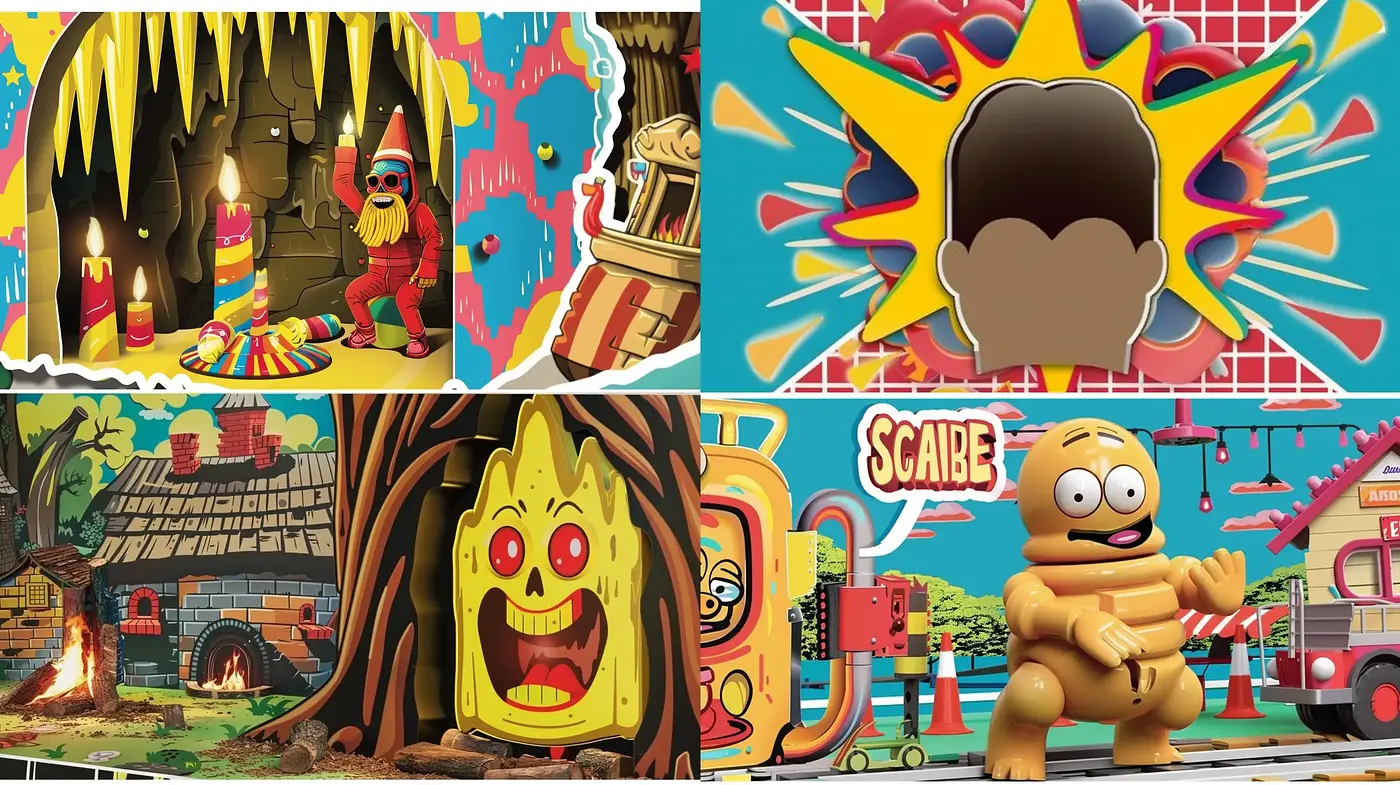 Whimsical Saturation: A Fusion of Vibrant Cartoon and Surrealist Elements - Midjourney sref style