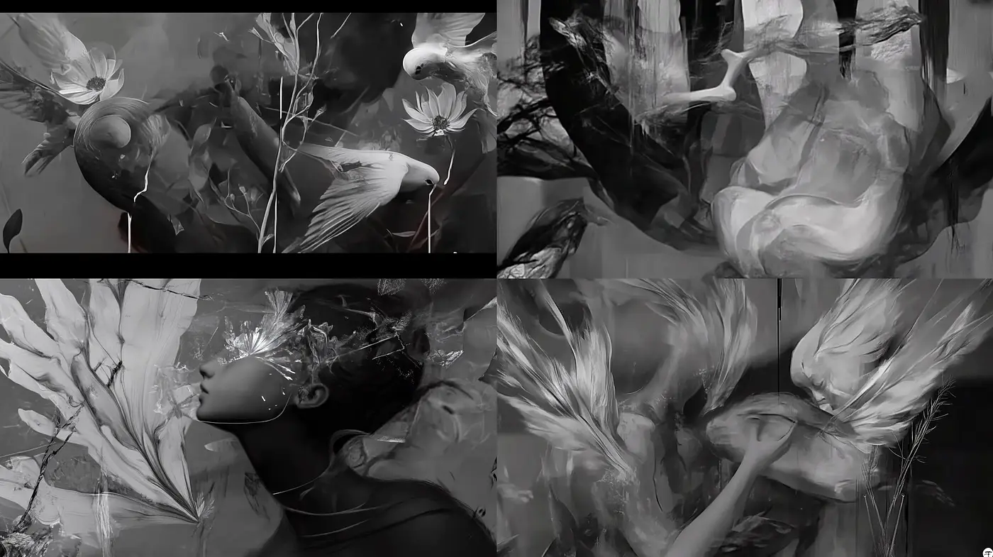Monochrome Whispers of Dreamlike Surrealism - Midjourney sref style