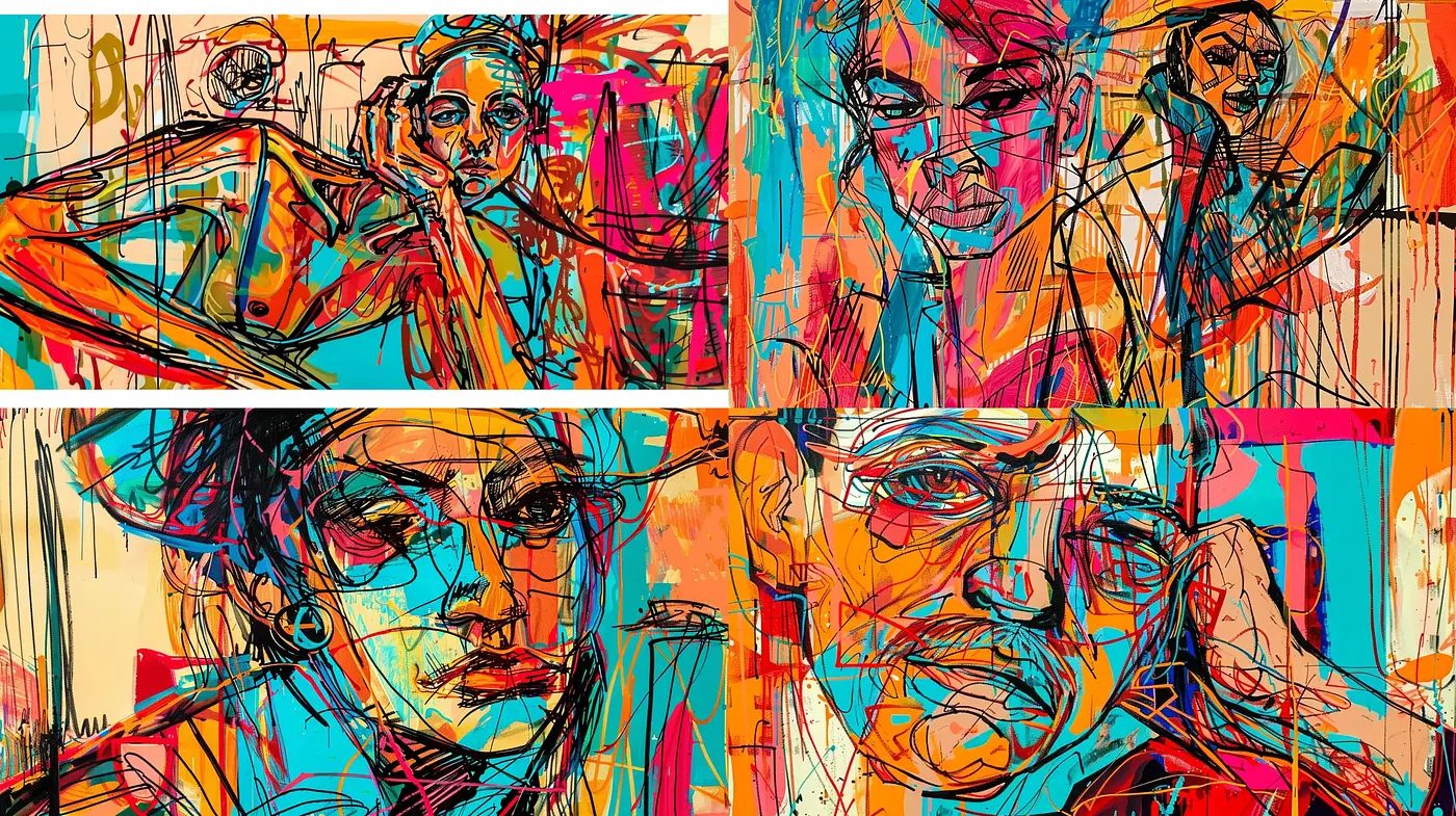 Vibrant Abstract Expressionist Fusion with Streaky Textures - Midjourney sref style