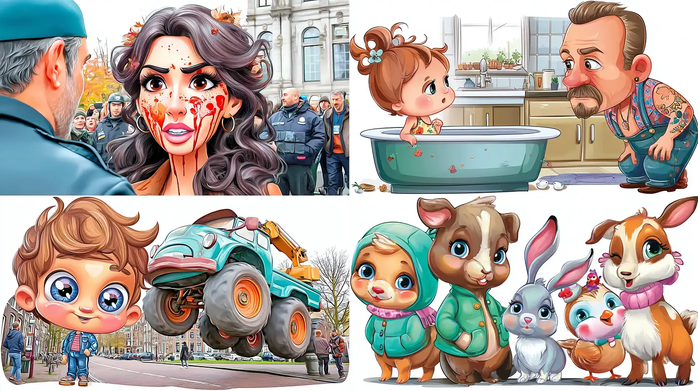 Whimsical and Vibrant Cartoon with Emotionally Charged Themes - Midjourney sref style