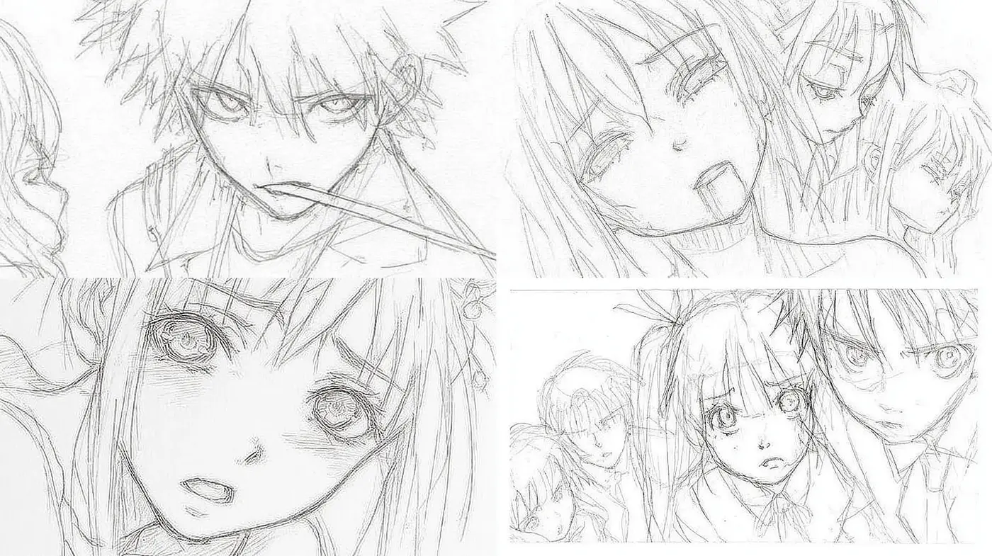 Detailed Anime-Inspired Sketches with Emotional Undertones - Midjourney sref style