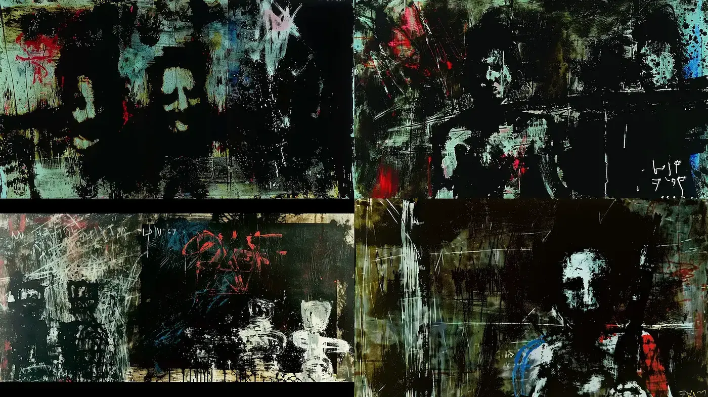 Abstract Expressionist Art with Urban Grunge Elements - Midjourney sref style