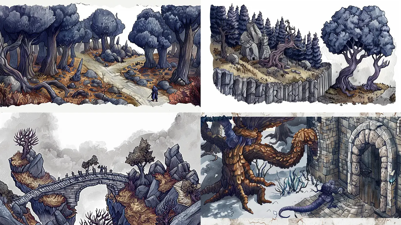 Consistently Stylized Mystic Fantasy Landscapes - Midjourney sref style