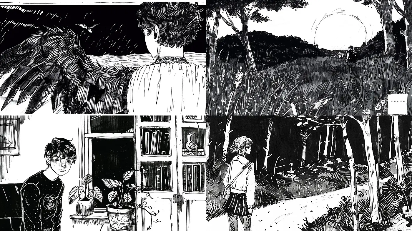Monochromatic Inkwash Enchantment - Midjourney sref style