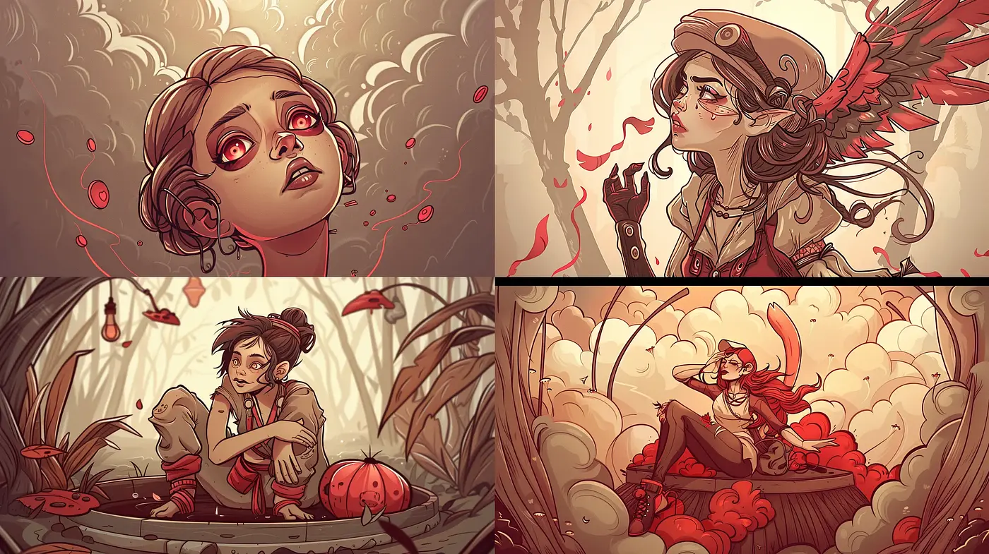 Sepia-Toned Fantasy Illustration with Consistent Artistic Flair - Midjourney sref style