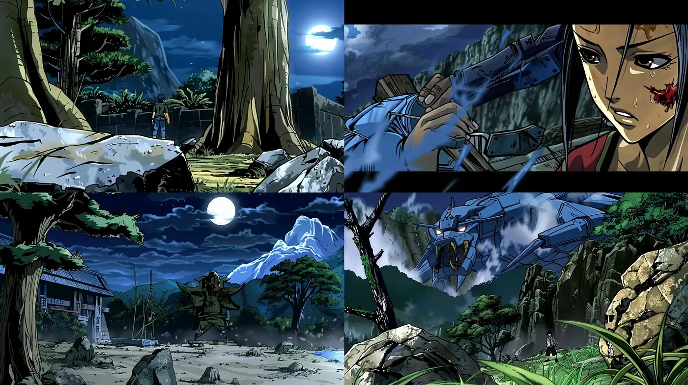 Dynamic Anime-Inspired Nightscapes with Vivid Detailing - Midjourney sref style