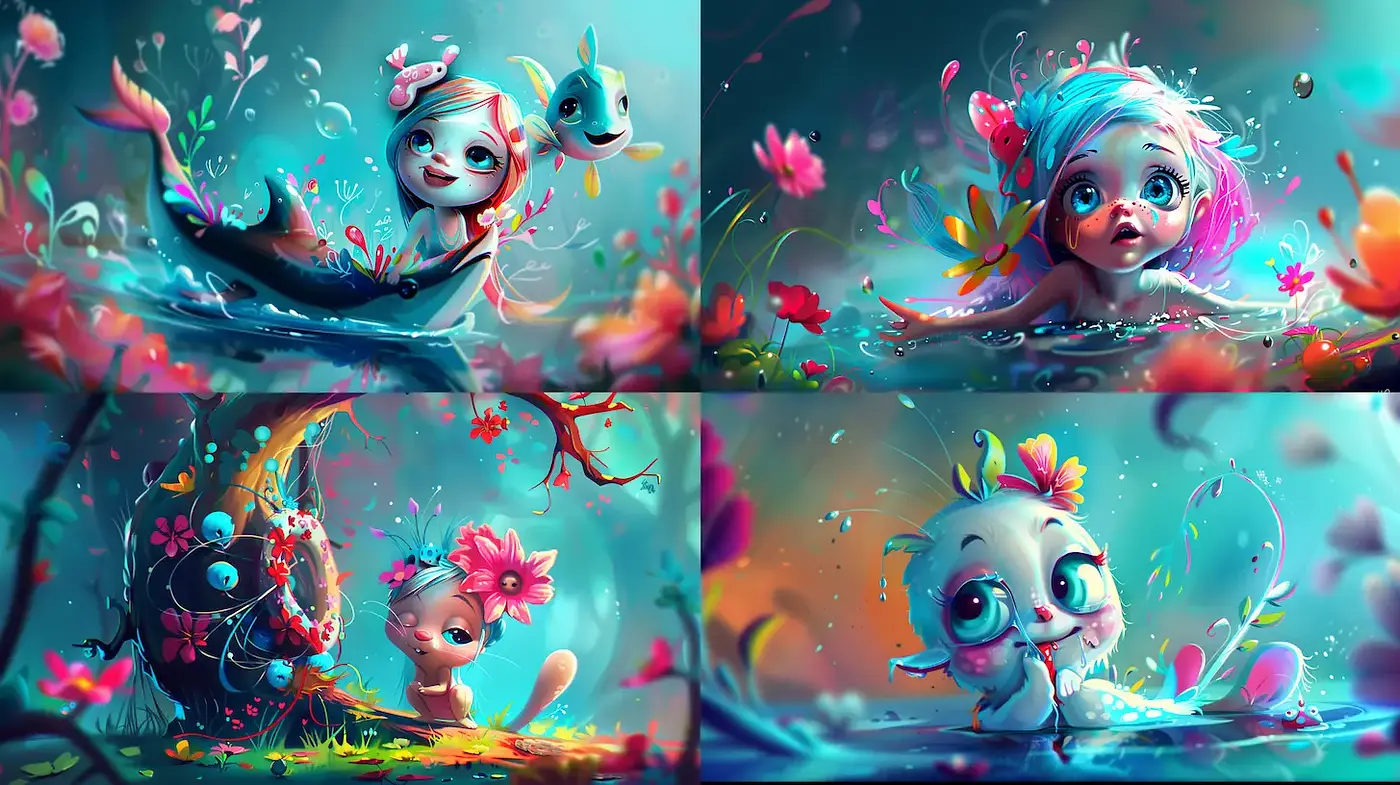 Whimsical and Vibrant Fantasy Illustrations with a Playful Atmosphere - Midjourney sref style