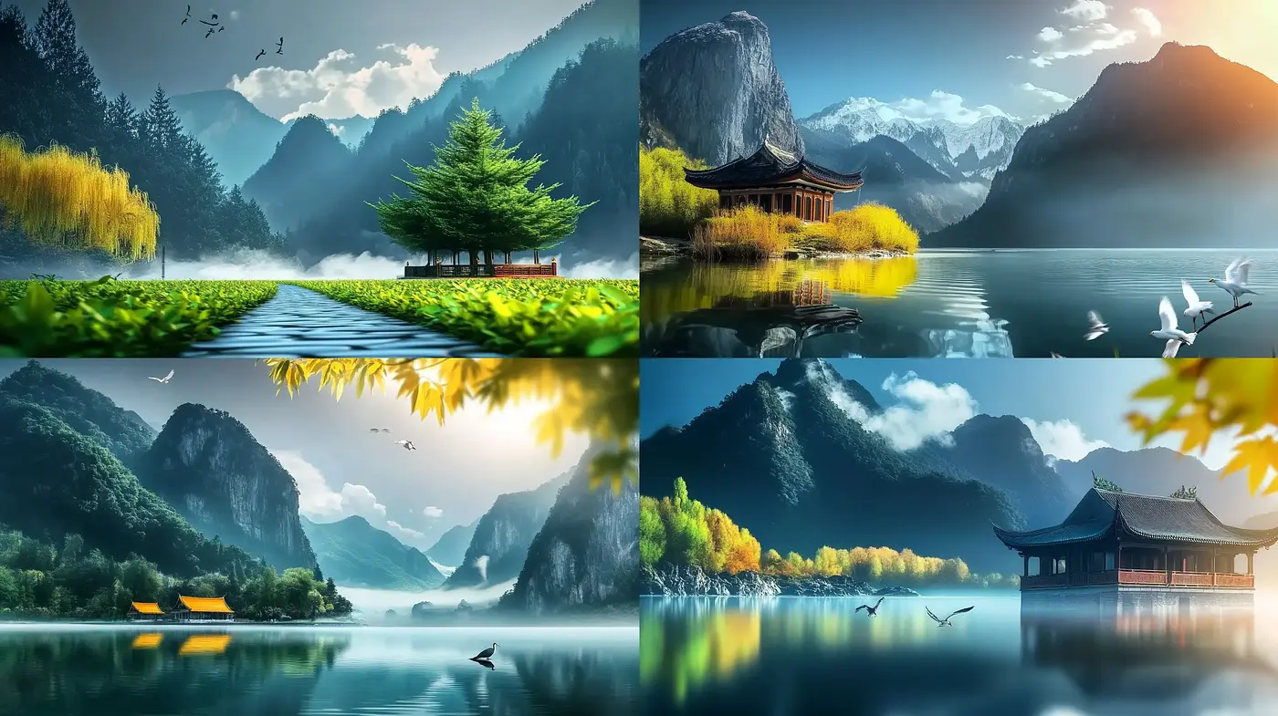 Serene Eastern Landscape Idylls with Ethereal Luminosity - Midjourney sref style