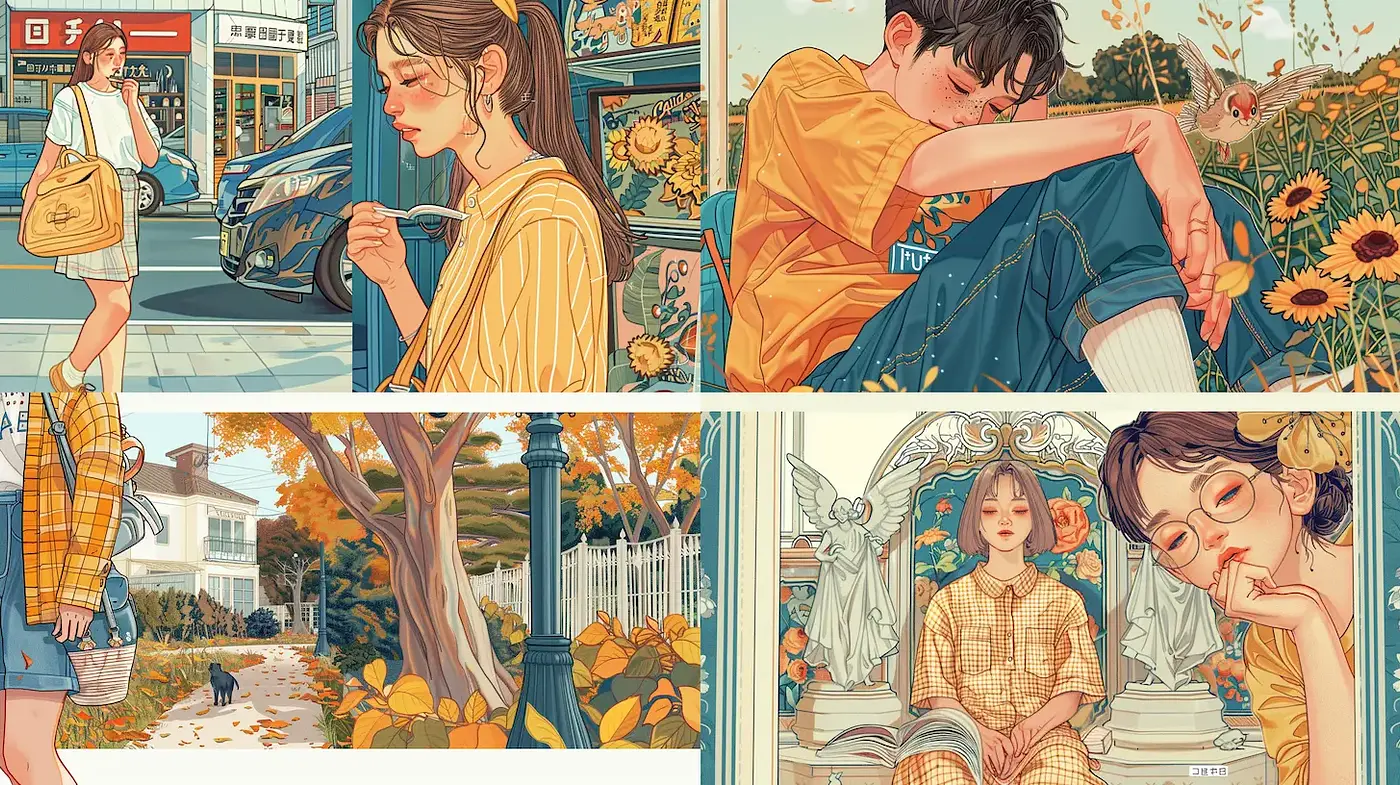 Contemporary Illustrative Style with Nostalgic and Whimsical Vibes - Midjourney sref style