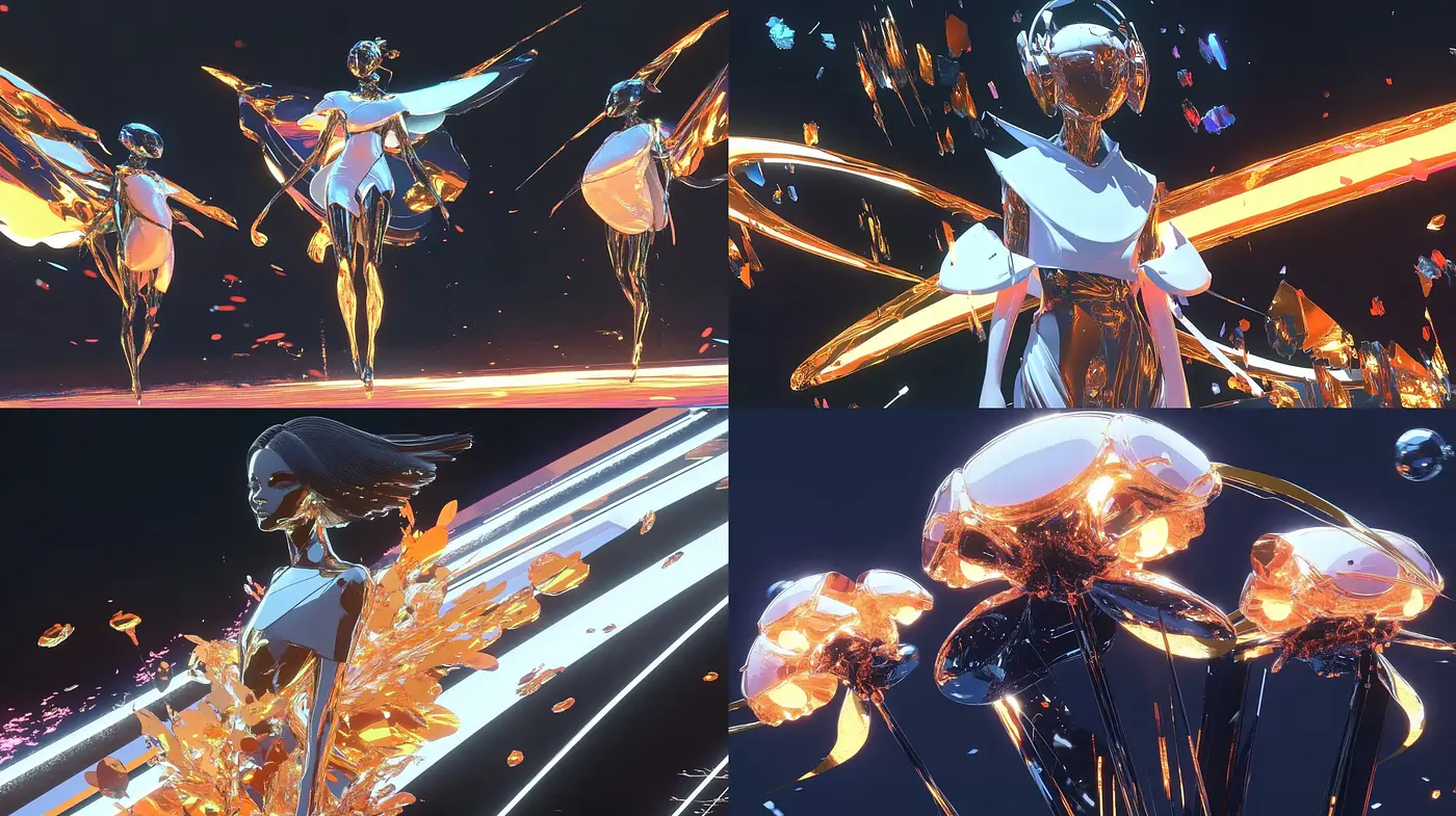 Ethereal Neon Dreamscape with Stylized Sci-Fi Elegance - Midjourney sref style