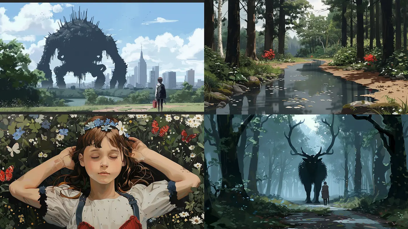 Tranquil Escapism in Nature: An Evocative Journey Through Stylized Environments - Midjourney sref style