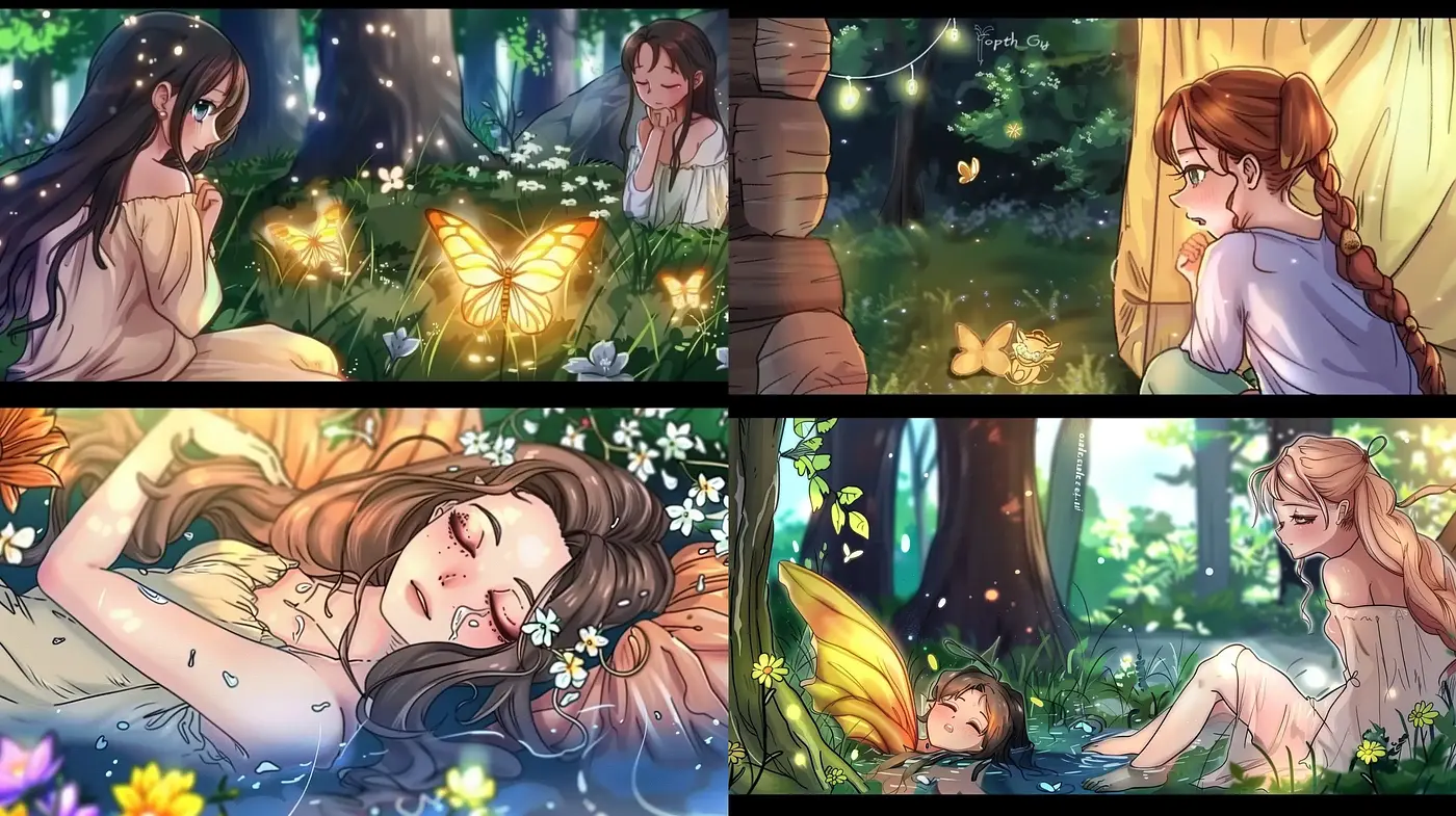 Enchanted Forest Dreamscape with Whimsical Anime Essence - Midjourney sref style