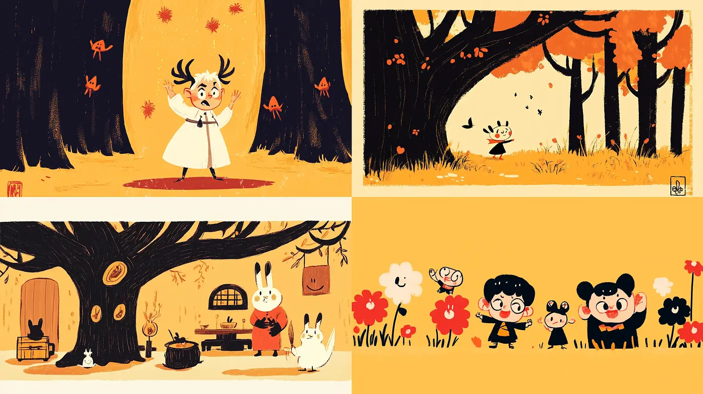 Whimsical Autumn Storybook Illustration Collection - Midjourney sref style