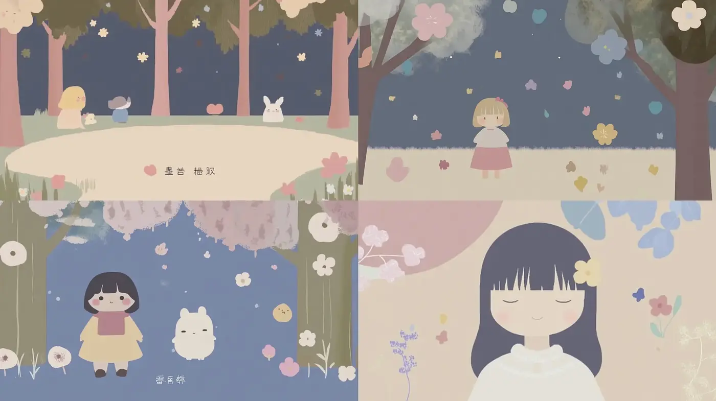 Whimsical Serenity in Pastel Hues: A Contemporary Children's Illustration - Midjourney sref style