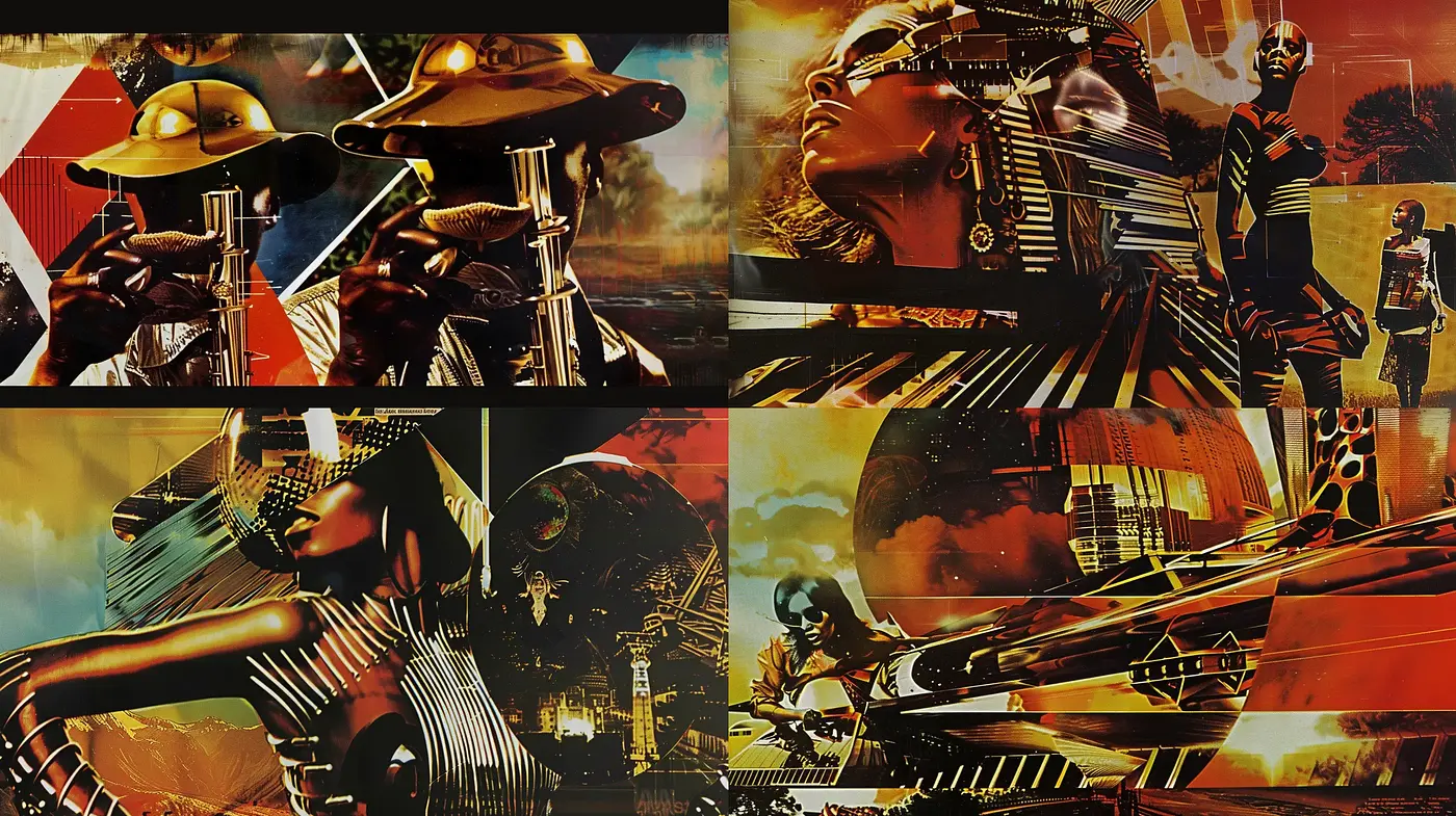 Futuristic Retro Collage with Postmodern Elements - Midjourney sref style