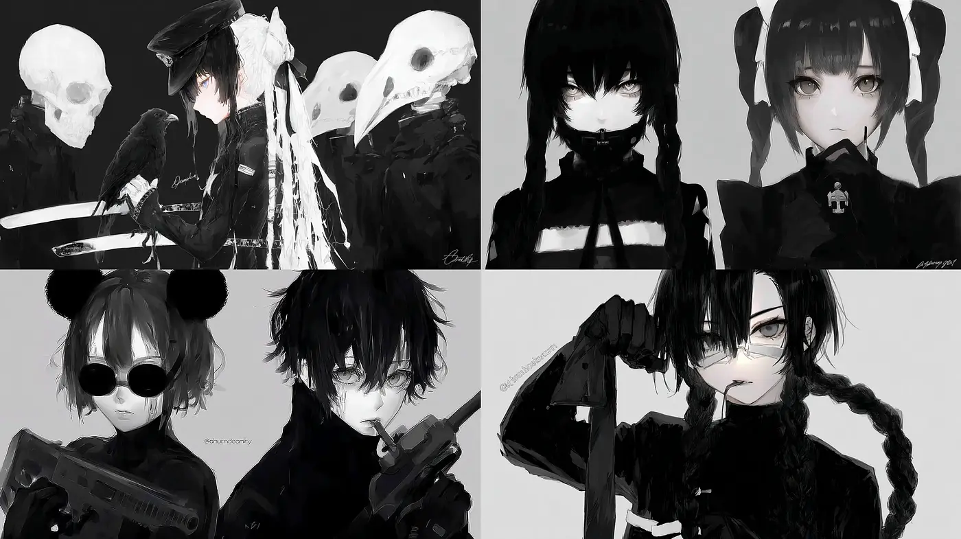 Gothic Noir Aesthetic with Eerie Undertones and Strong Character Design - Midjourney sref style