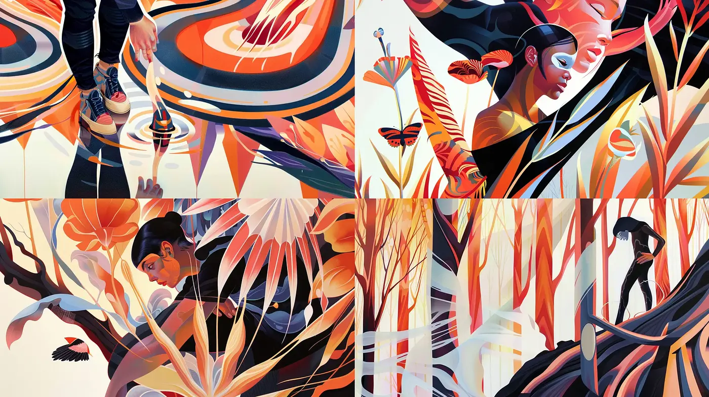 Surreal Autumnal Elegance with a Graphic Novel Flair - Midjourney sref style