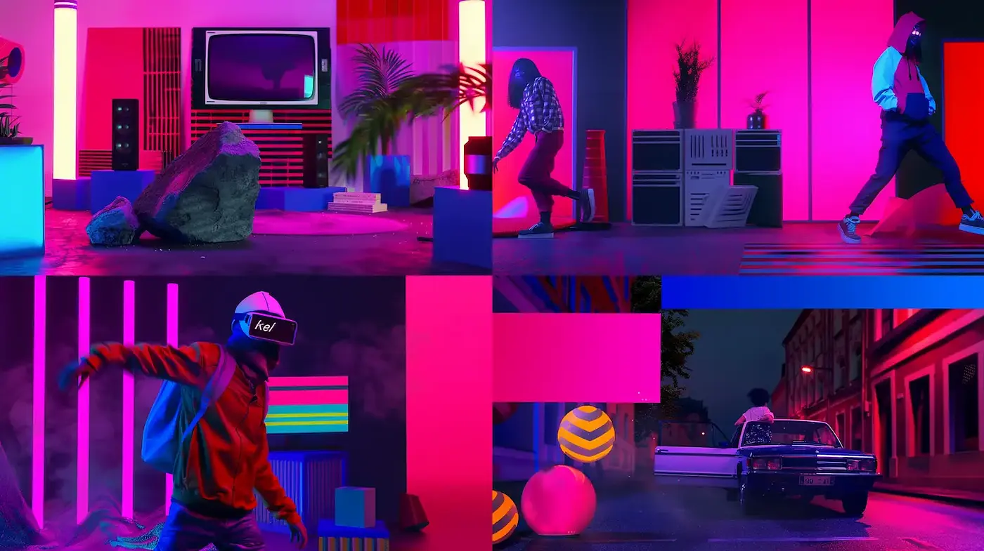 Vibrant and Dynamic Neon Futurism with Retro Influences - Midjourney sref style