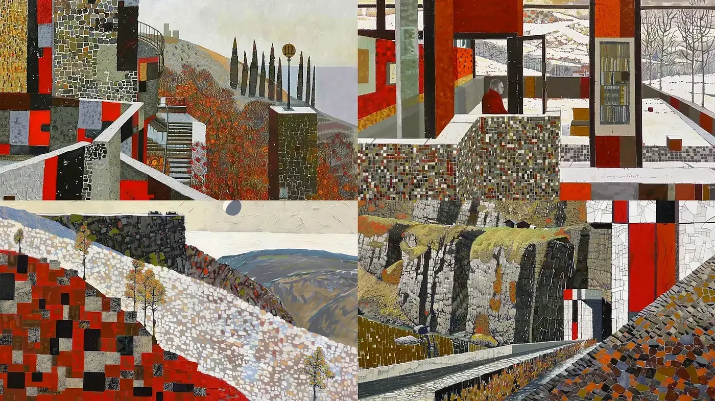 Contemporary Geometric Landscapes with a Subdued Palette - Midjourney sref style