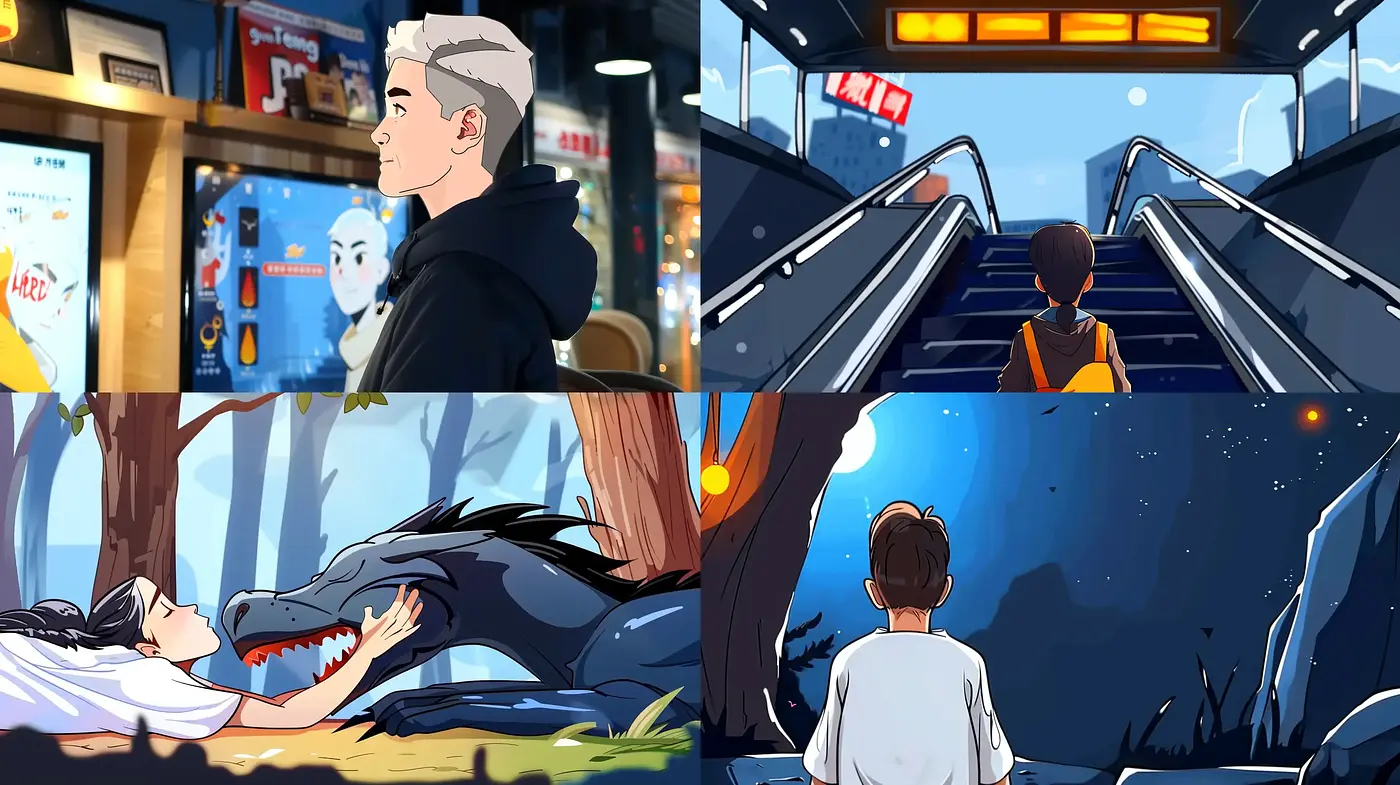 Dynamic Storybook Vignettes: A Harmonious Blend of Modern Anime and Evocative Nostalgia - Midjourney sref style