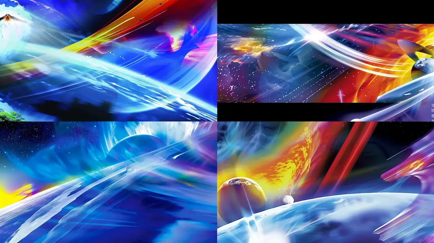 Dynamic Cosmic Abstracts with Vivid Energy and Stellar Motion - Midjourney sref style