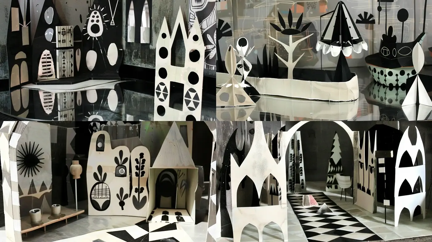 Abstract Geometric Monochrome Fantasy - Midjourney sref style