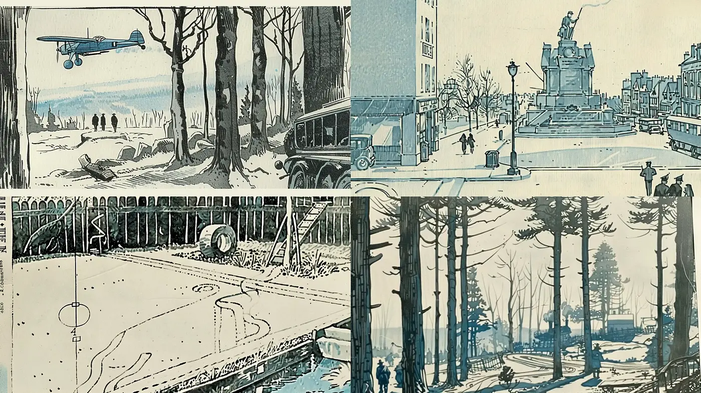 Monochromatic Blue Hues in Vintage-Inspired Urban Landscapes - Midjourney sref style