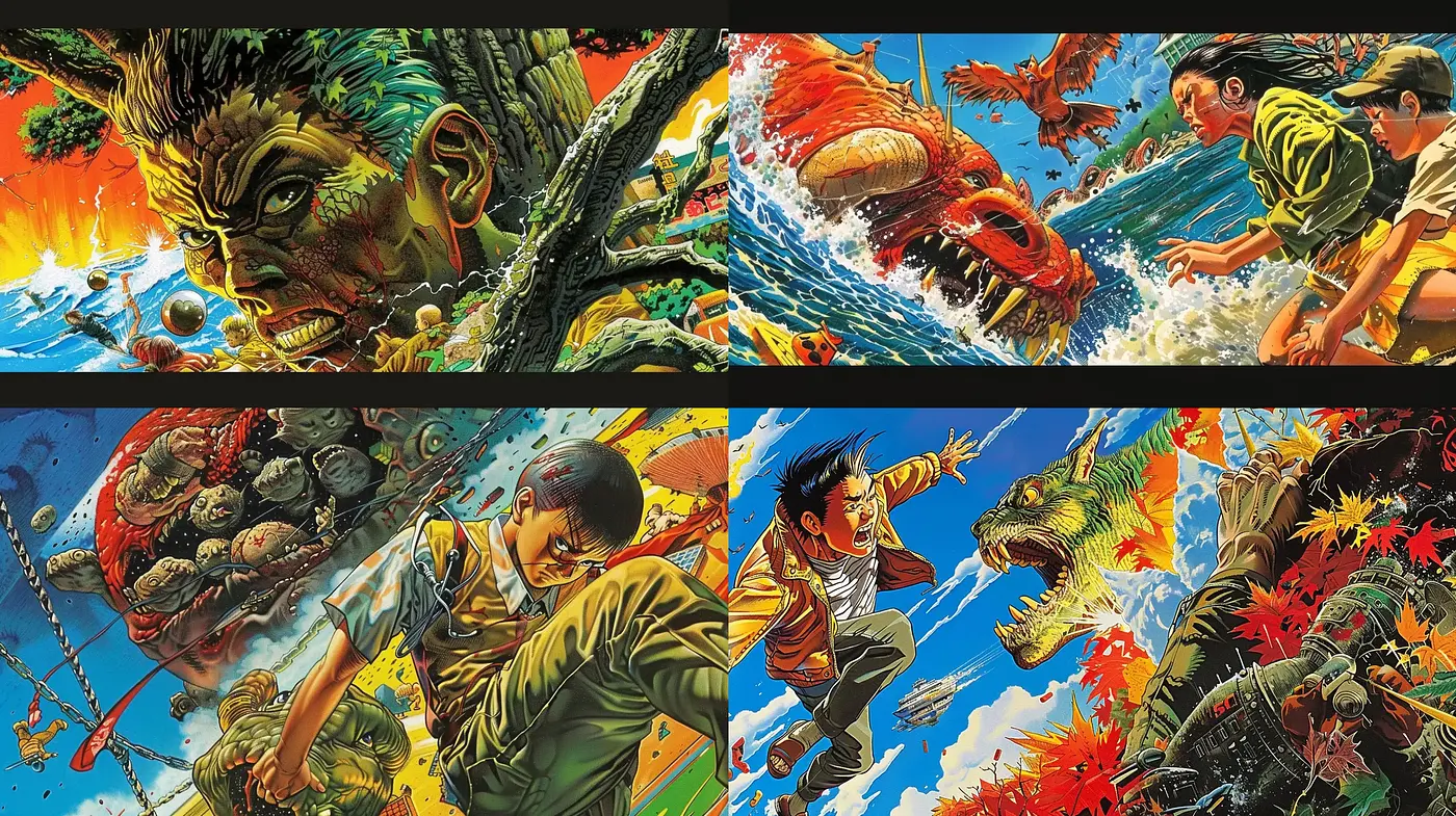 Dynamic Brushstroke Intensity with Vivid Comic Book Panache - Midjourney sref style