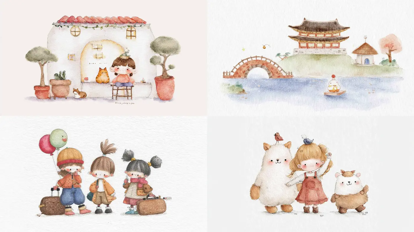 Charming and Whimsical Watercolor Aesthetic with a Playful Spirit - Midjourney sref style