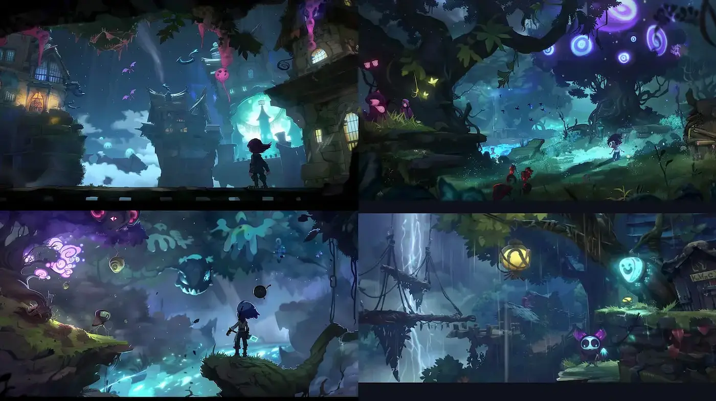 Whimsical and Enigmatic Fantasy Landscapes with a Cohesive Artistic Style - Midjourney sref style