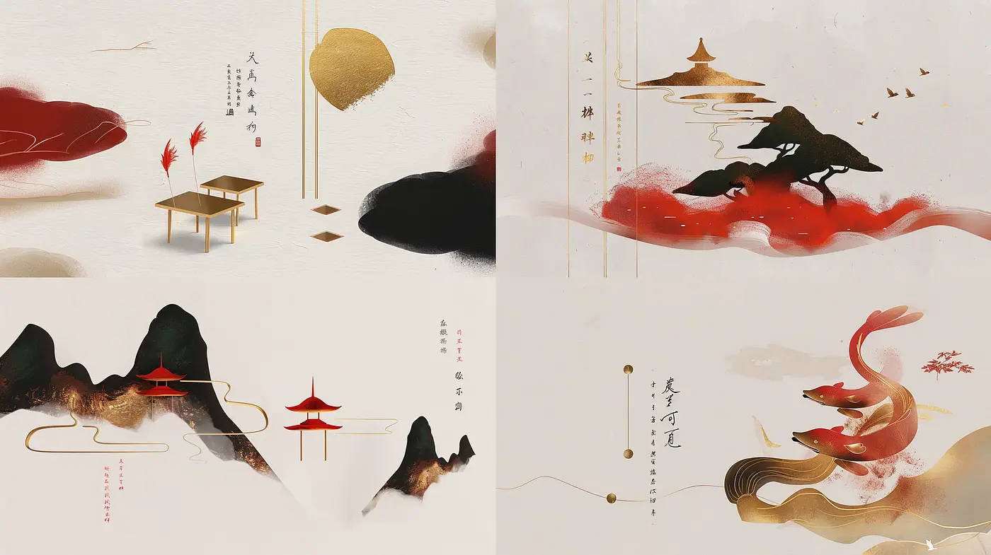 Eastern Elegance: A Contemporary Fusion of Ink Wash and Illustration - Midjourney sref style