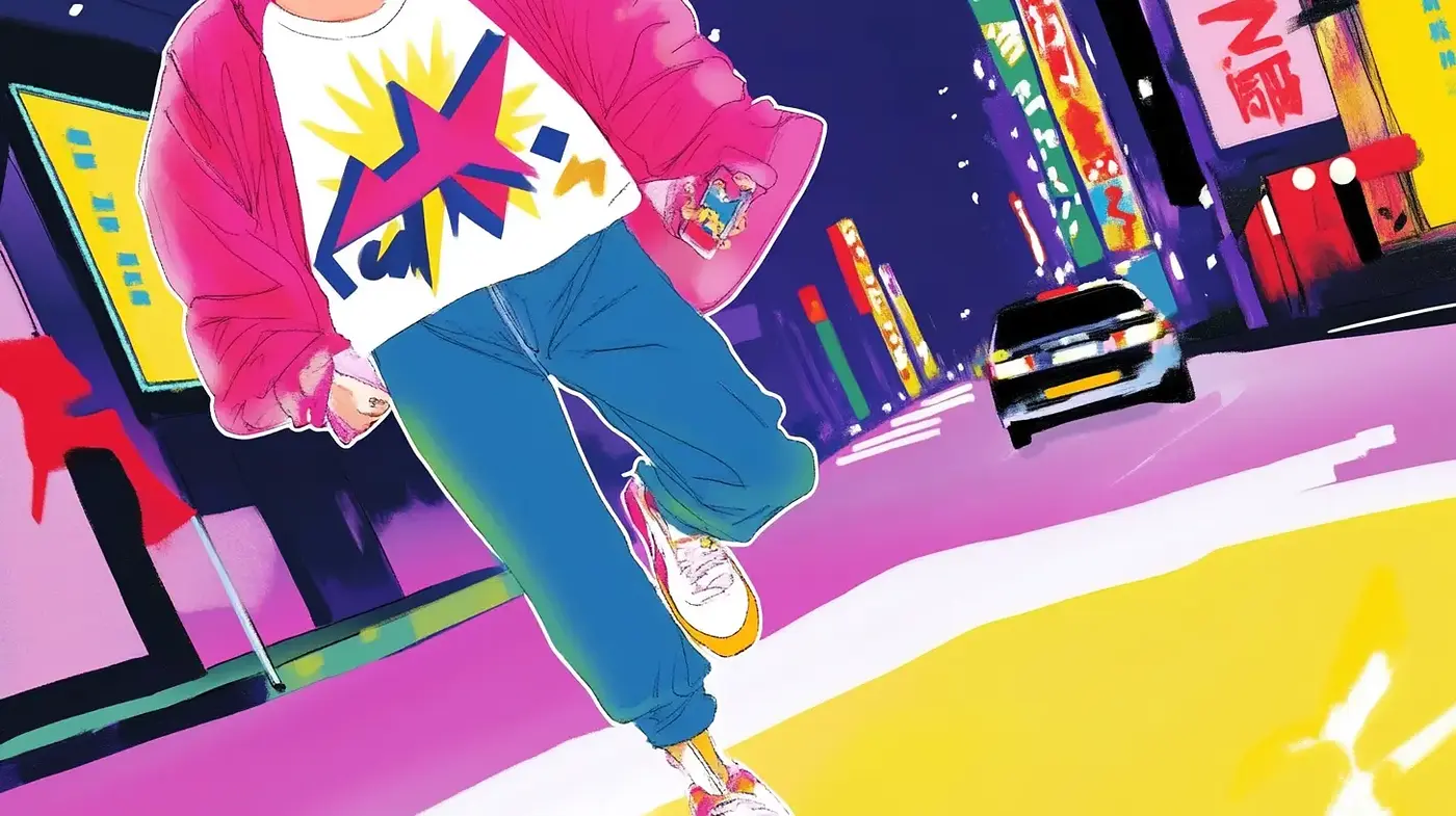 Neon Soaked Urban Dreamscape in Pop Art Fusion - Midjourney sref style