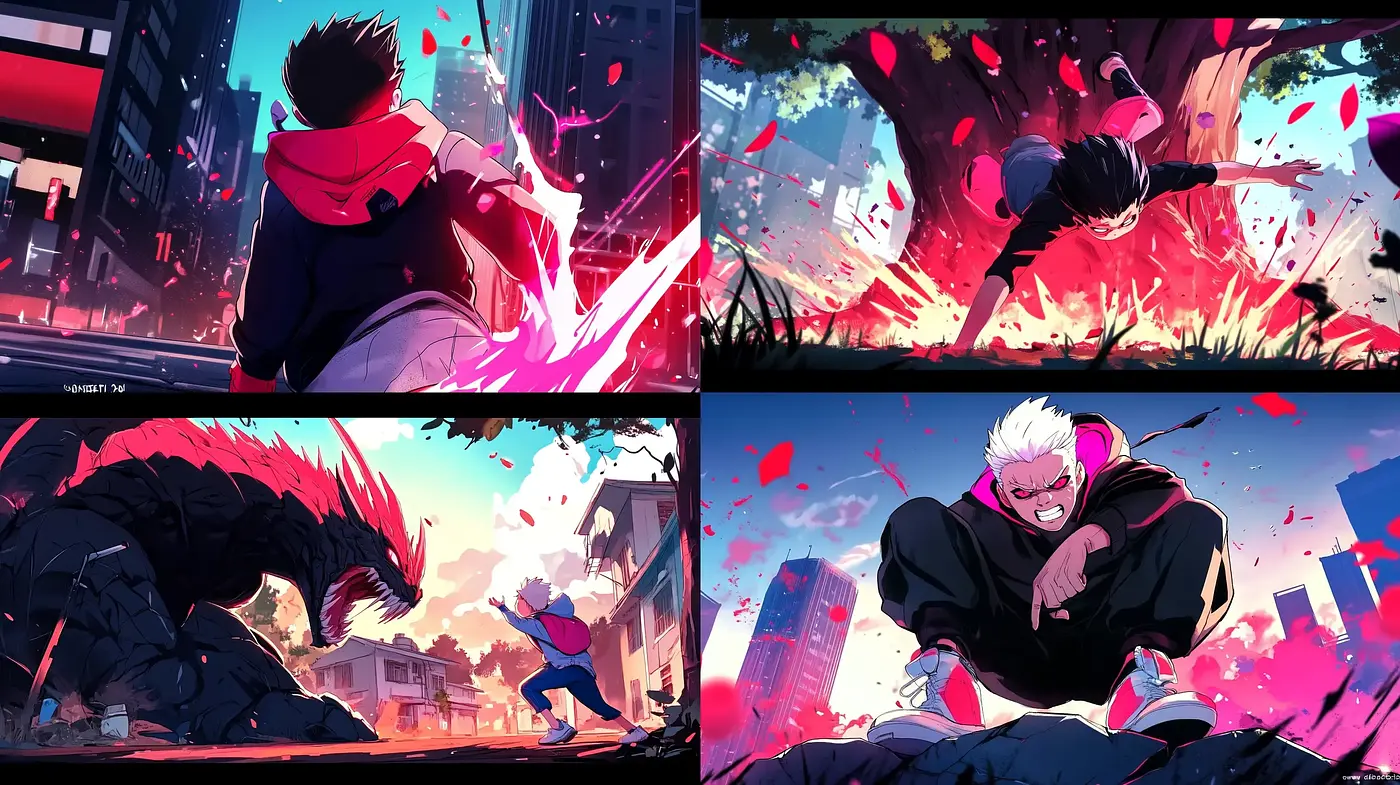 Dynamic Anime-Inspired Action Tableaus - Midjourney sref style