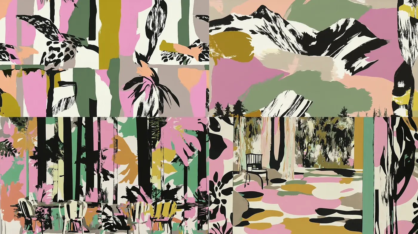 Abstract Pastel Palette with Stylized Nature Motifs - Midjourney sref style