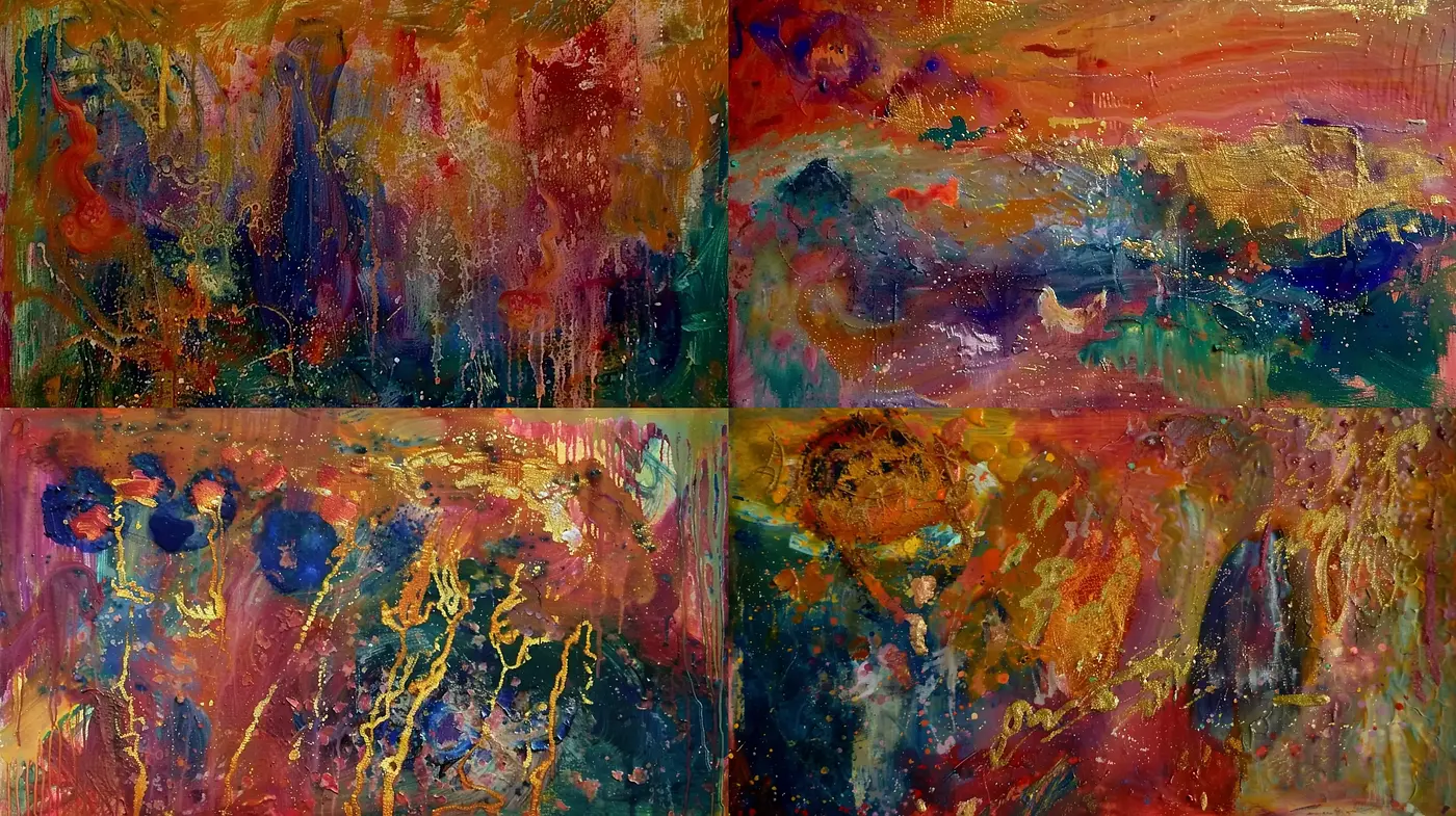 Ethereal Brushstrokes: A Tapestry of Vivid Hues and Abstract Forms - Midjourney sref style