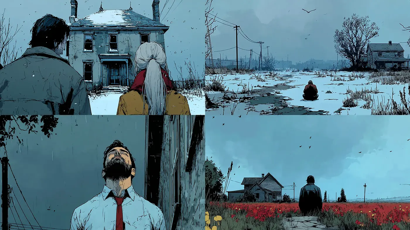 Atmospheric and melancholic narrative visuals with a touch of realism - Midjourney sref style