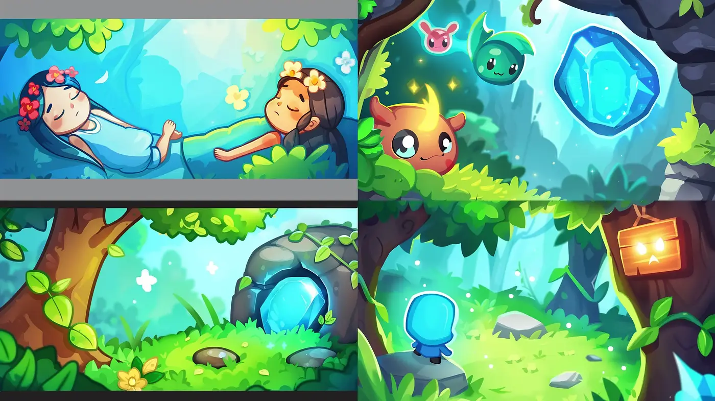 Enchanted Forest Dreamscape in Lush Cartoon Style - Midjourney sref style