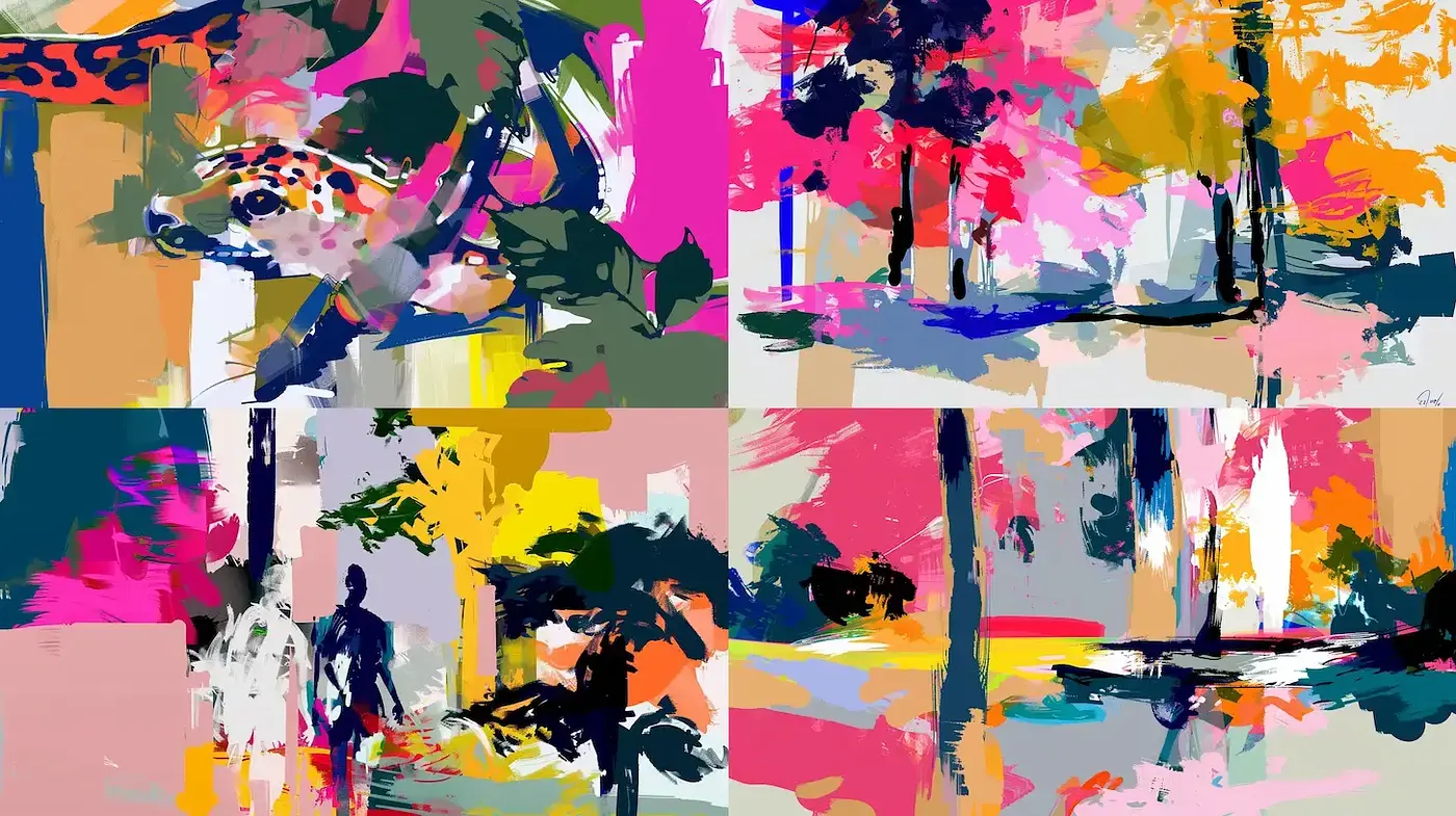 Vibrant Abstract Expressionist Style with Dynamic Colors and Bold Brushstrokes - Midjourney sref style