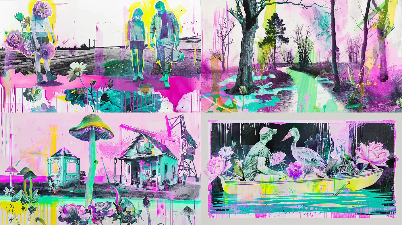 Psychedelic Luminance: A Surreal Confluence of Nature and Hues - Midjourney sref style