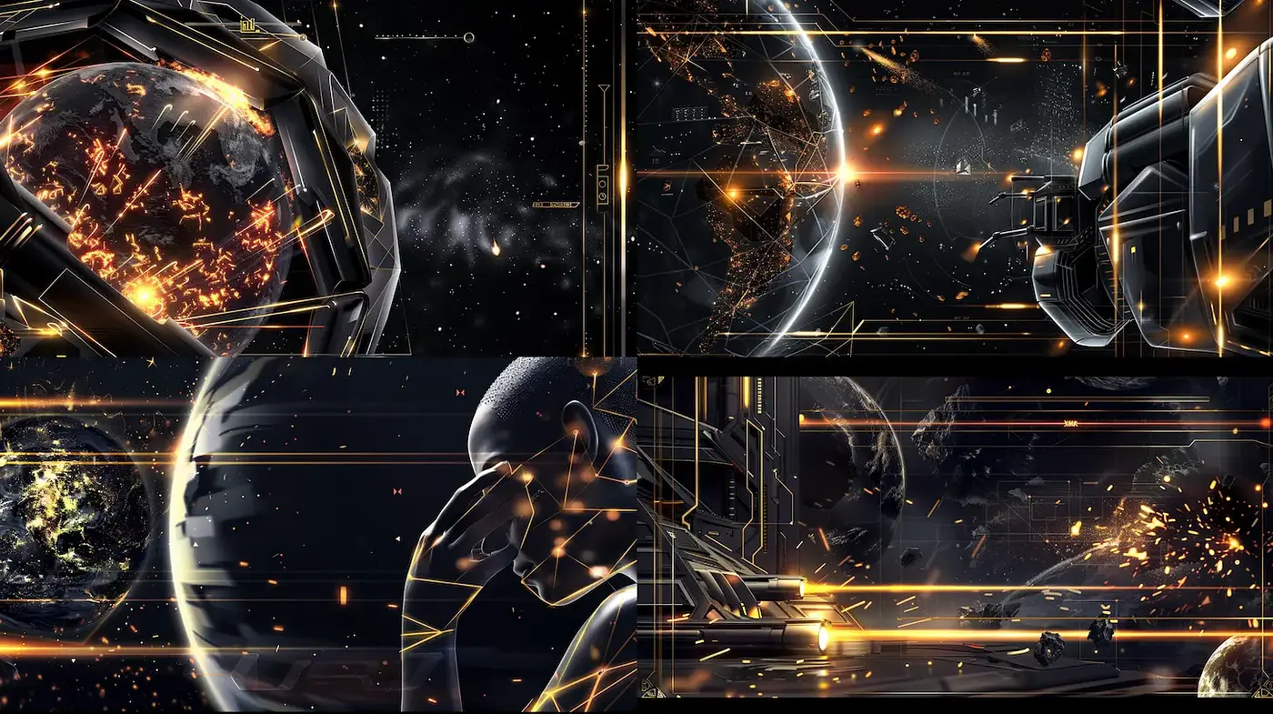 Futuristic and Abstract Cosmic Exploration with Metallic Accents - Midjourney sref style