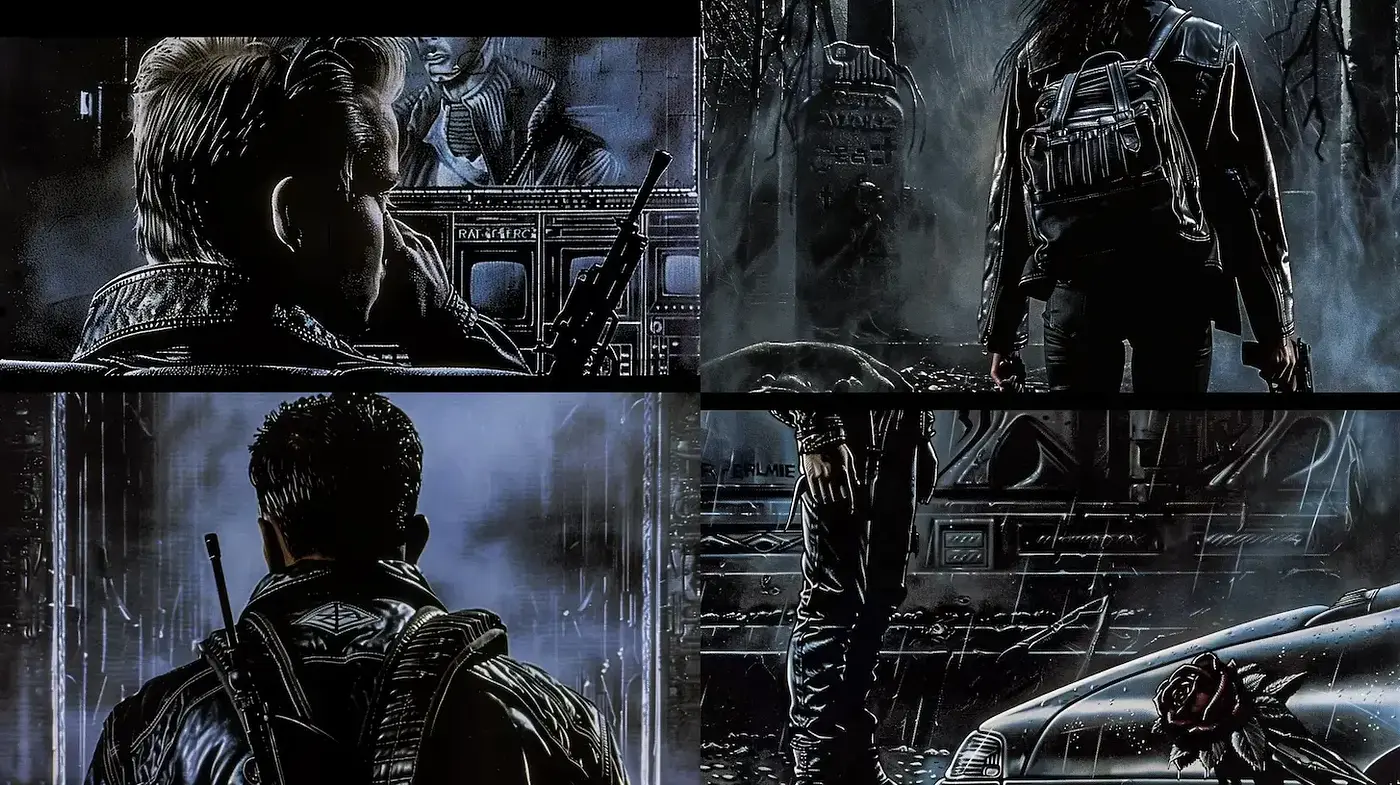 Cinematic Noir with a Futuristic Edge - Midjourney sref style