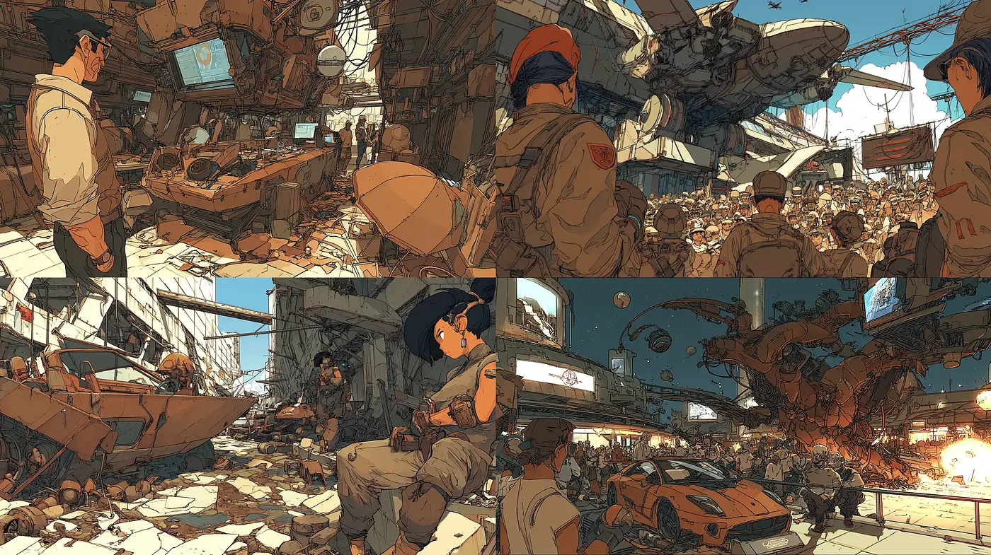 Intricate Futuristic Urban Landscapes with a Distinctive Hand-Drawn Aesthetic - Midjourney sref style